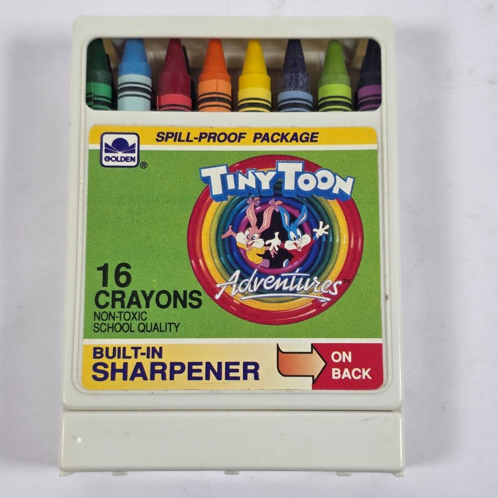 Vintage 1990 Tiny Toon Adventures Crayons Golden 16ct w/ Sharpener Warner Bros